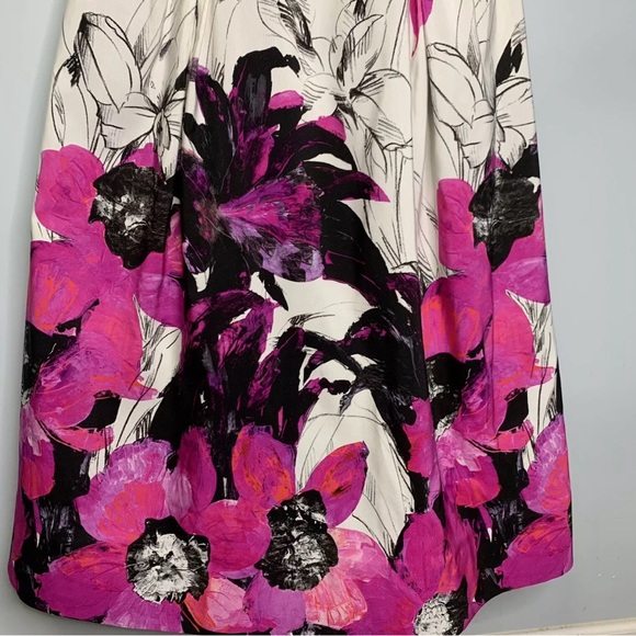 Milly Ava Pink Floral Grosgrain Black Tie Strapless Gown Dress W/Pockets 6 Mint!